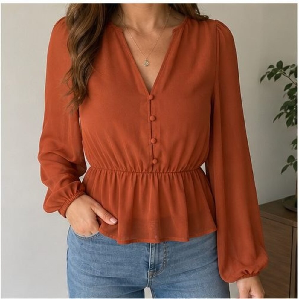 Rust Peplum Top - Picture 2 of 6